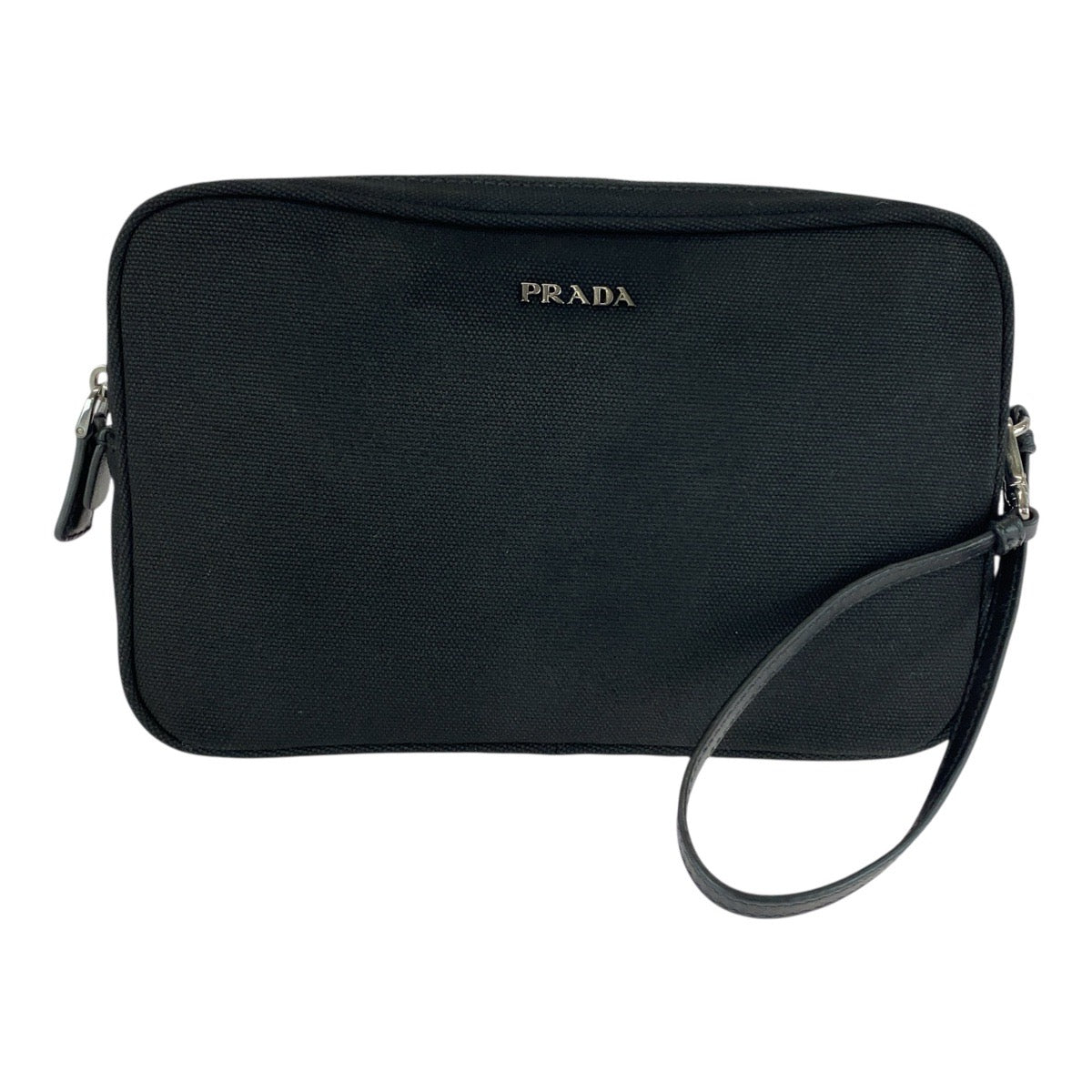 20152
PRADA プラダ ブラック 黒 シルバー金具 キャンバス / レザー クラッチバッグ ポーチ 男女兼用 メンズ A30