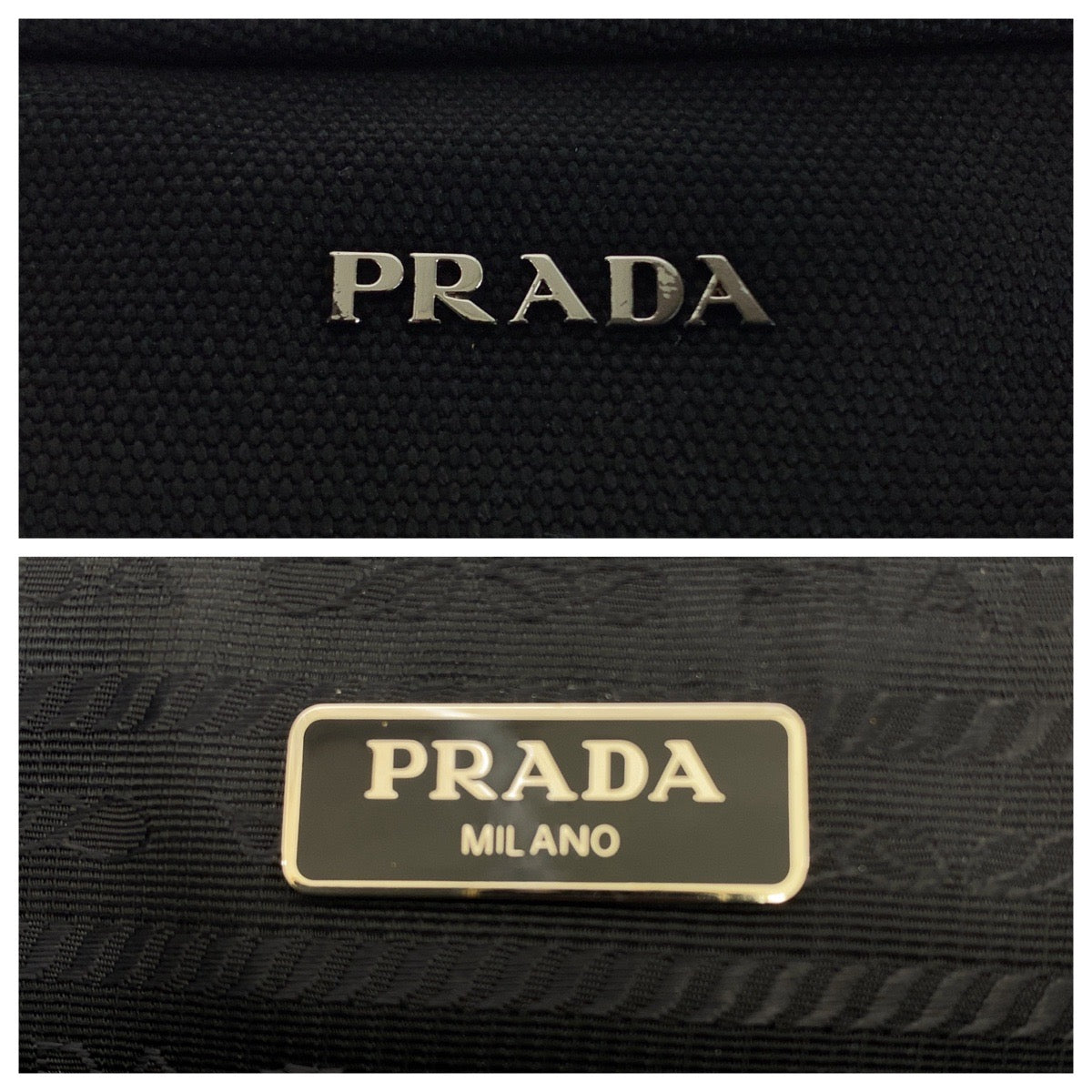 20152
PRADA プラダ ブラック 黒 シルバー金具 キャンバス / レザー クラッチバッグ ポーチ 男女兼用 メンズ A30