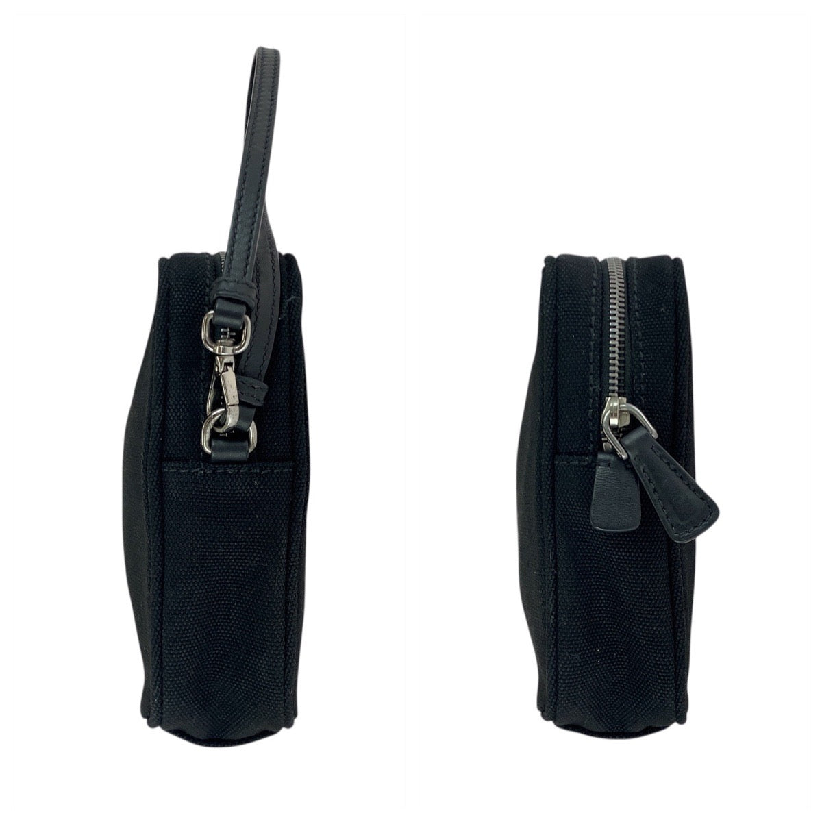 20152
PRADA プラダ ブラック 黒 シルバー金具 キャンバス / レザー クラッチバッグ ポーチ 男女兼用 メンズ A30