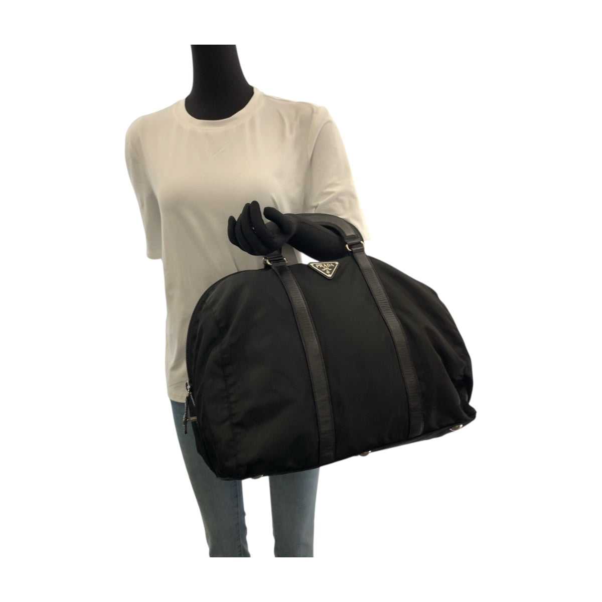 20156
PRADA プラダ テスート 三角ロゴプレート ブラック 黒 シルバー金具 ナイロン ボストンバッグ ハンドバッグ メンズ ABP42