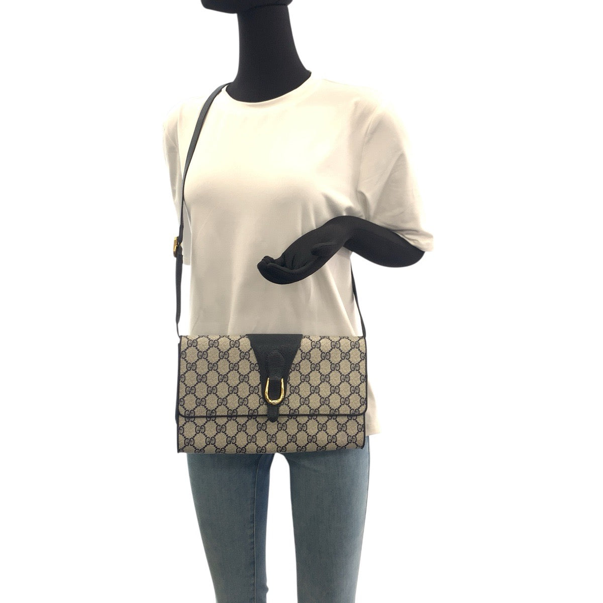 20159
GUCCI グッチ ヴィンテージ オールドグッチ ネイビー グレー ゴールド金具 GGスプリームキャンバス 94 02 050 ショルダーバッグ レディース AB35