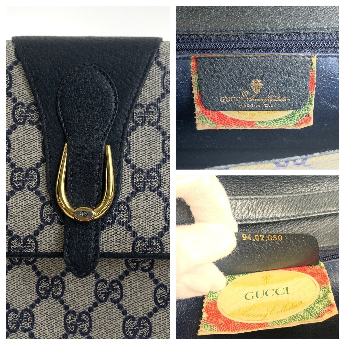 20159
GUCCI グッチ ヴィンテージ オールドグッチ ネイビー グレー ゴールド金具 GGスプリームキャンバス 94 02 050 ショルダーバッグ レディース AB35
