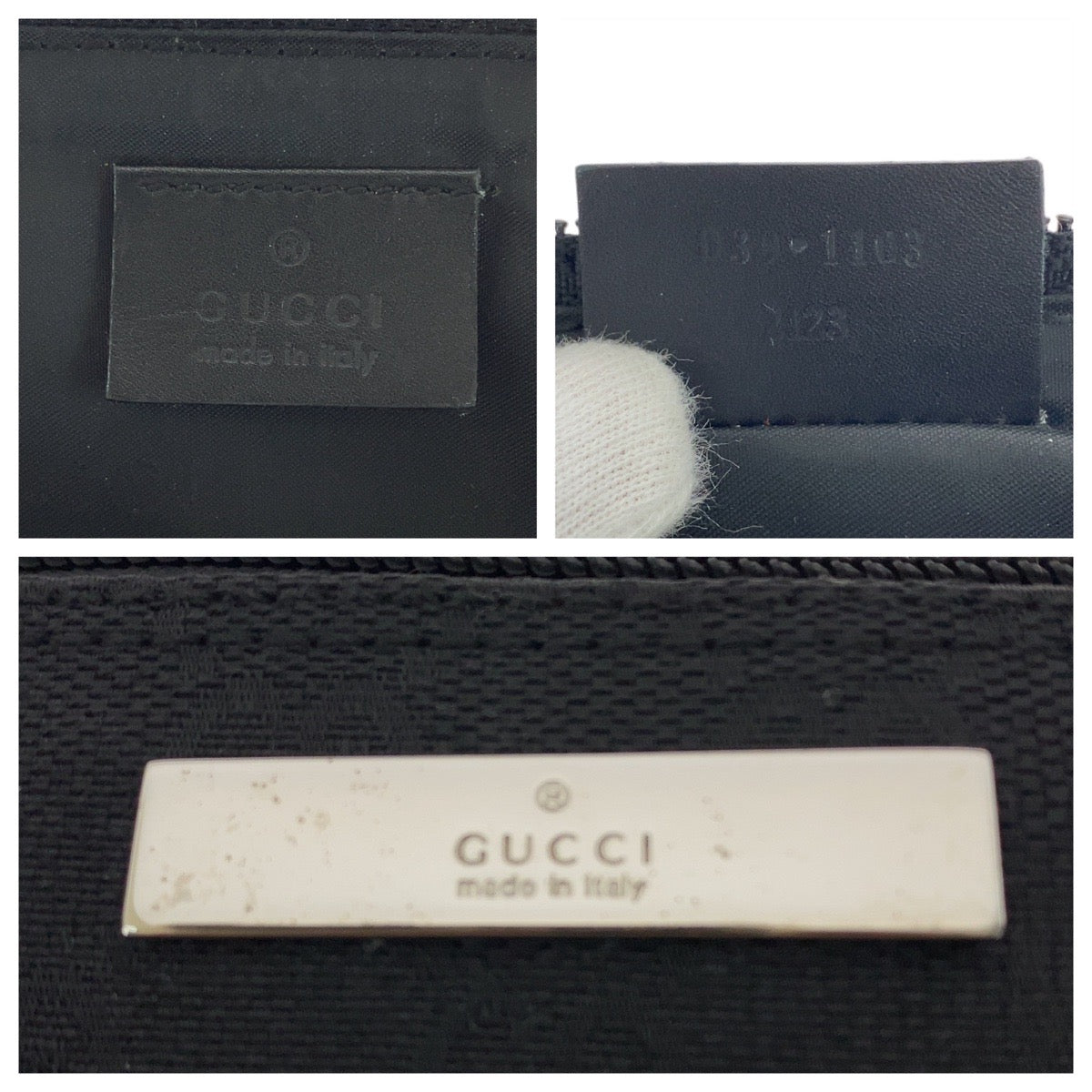 20162
GUCCI グッチ ブラック 黒 シルバー金具 GGキャンバス / レザー 039 1103 ハンドバッグ アクセサリーポーチ レディース A42
