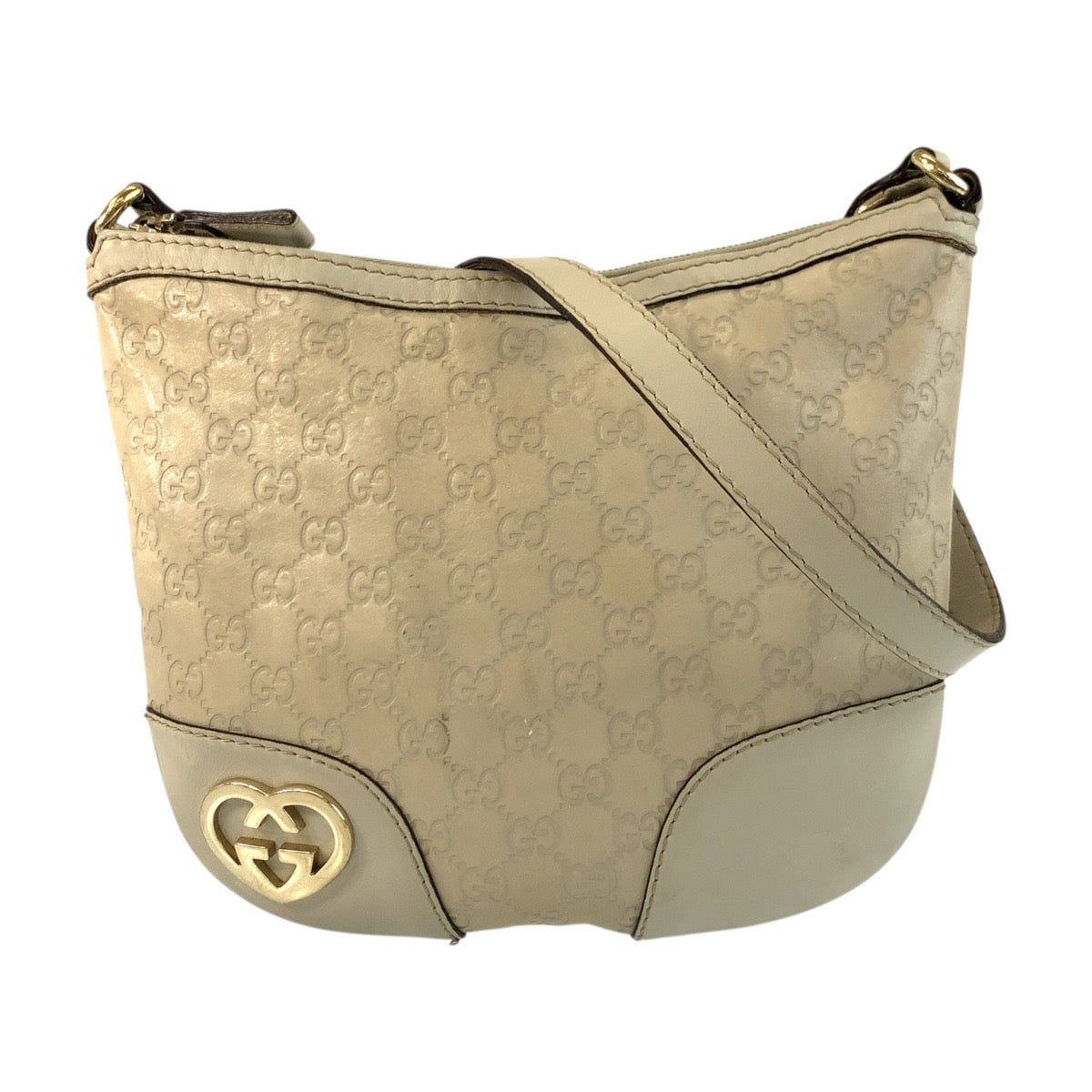 20163
GUCCI グッチ グッチシマ ラブリー ベージュ アイボリー ゴールド金具 レザー 257072 ショルダーバッグ ポシェット レディース AB28