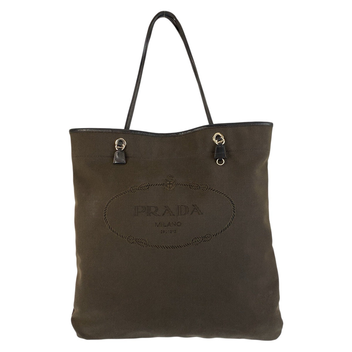 20170
PRADA プラダ ロゴジャガード ブラウン シルバー金具 キャンバス / レザー トートバッグ ショルダーバッグ レディース ABP35