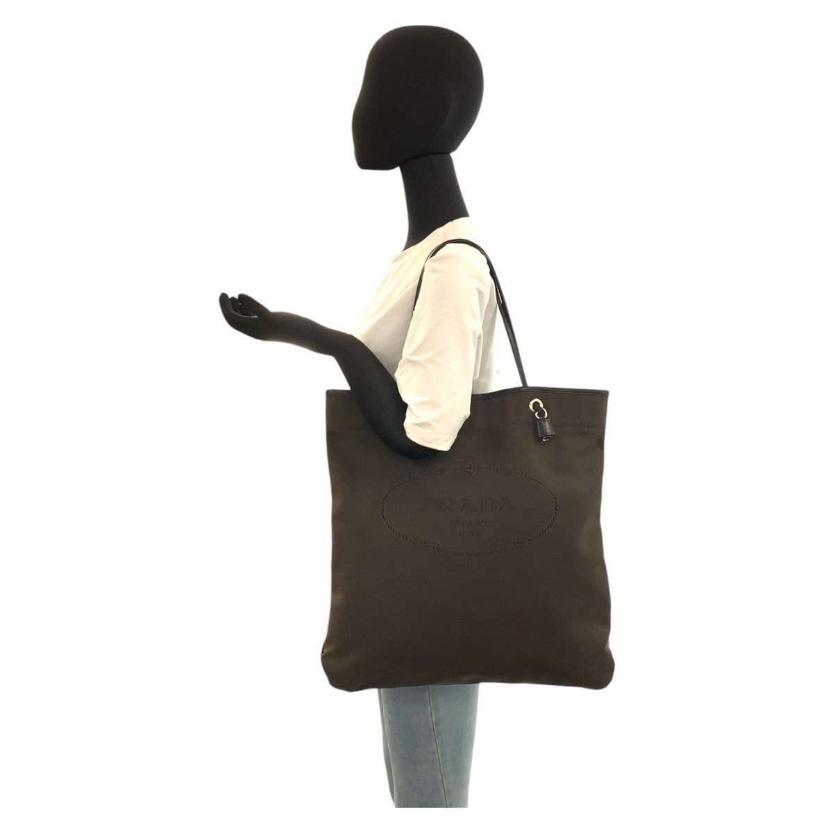 20170
PRADA プラダ ロゴジャガード ブラウン シルバー金具 キャンバス / レザー トートバッグ ショルダーバッグ レディース ABP35