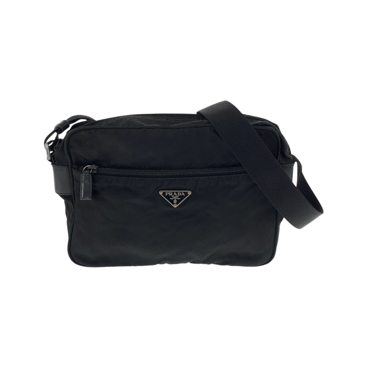 20174
PRADA プラダ テスート 三角ロゴプレート ブラック 黒 シルバー金具 ナイロン ショルダーバッグ ポシェット レディース AB35