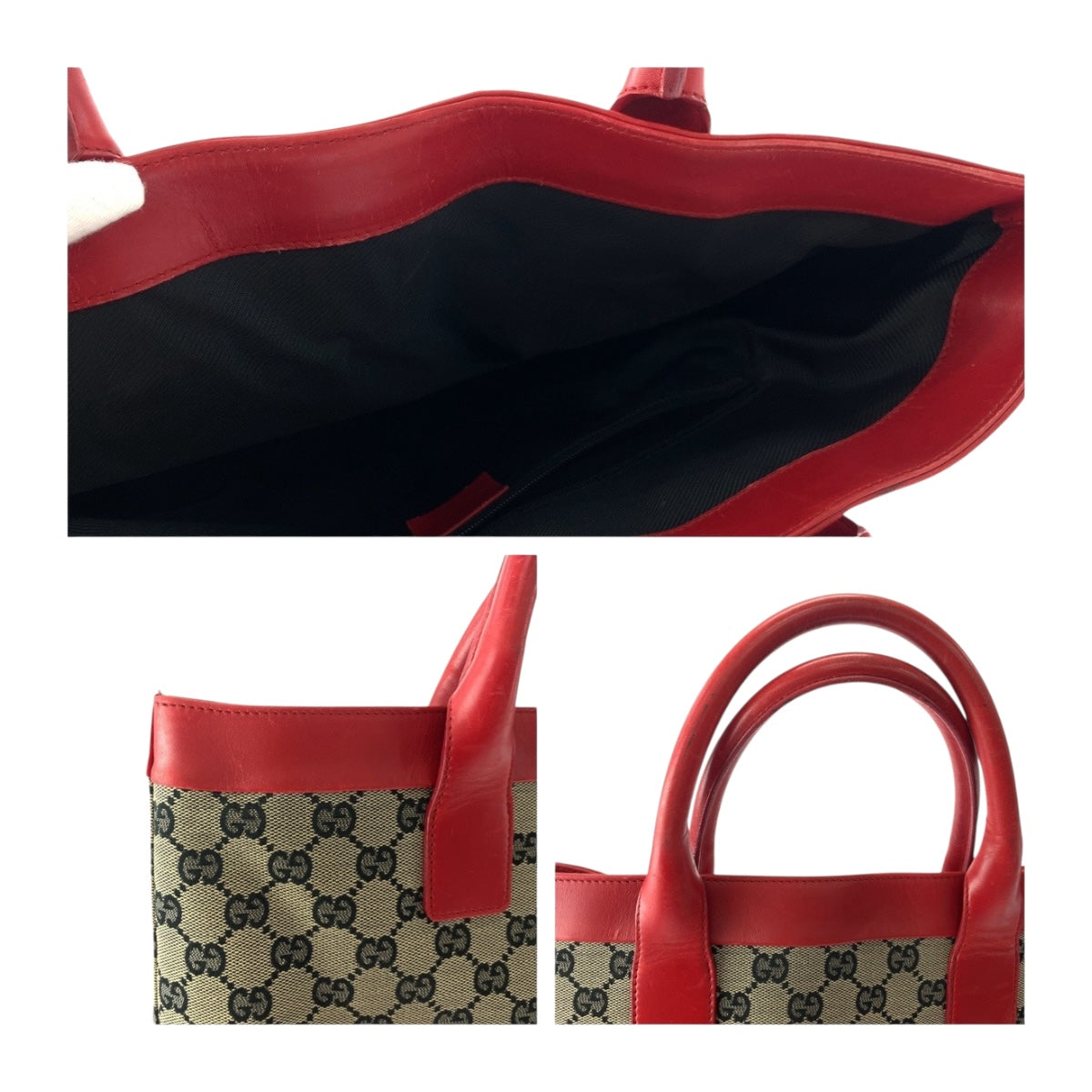20177
GUCCI グッチ レッド ベージュ GGキャンバス 002 1121 トートバッグ ハンドバッグ レディース AB29