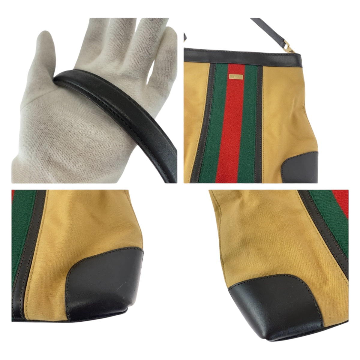 20186
GUCCI グッチ シェリーライン ベージュ レッド グリーン シルバー金具 キャンバス 001 4231 ショルダーバッグ 肩掛け レディース AB28