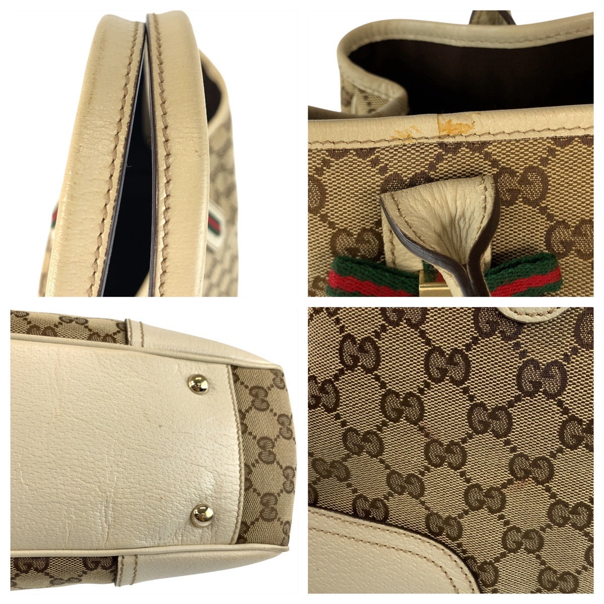 20190
GUCCI Princy Sherry Line Beige Ivory Gold Hardware GG Canvas / Leather 163805 Tote Bag Shoulder Bag Ladies ABP36