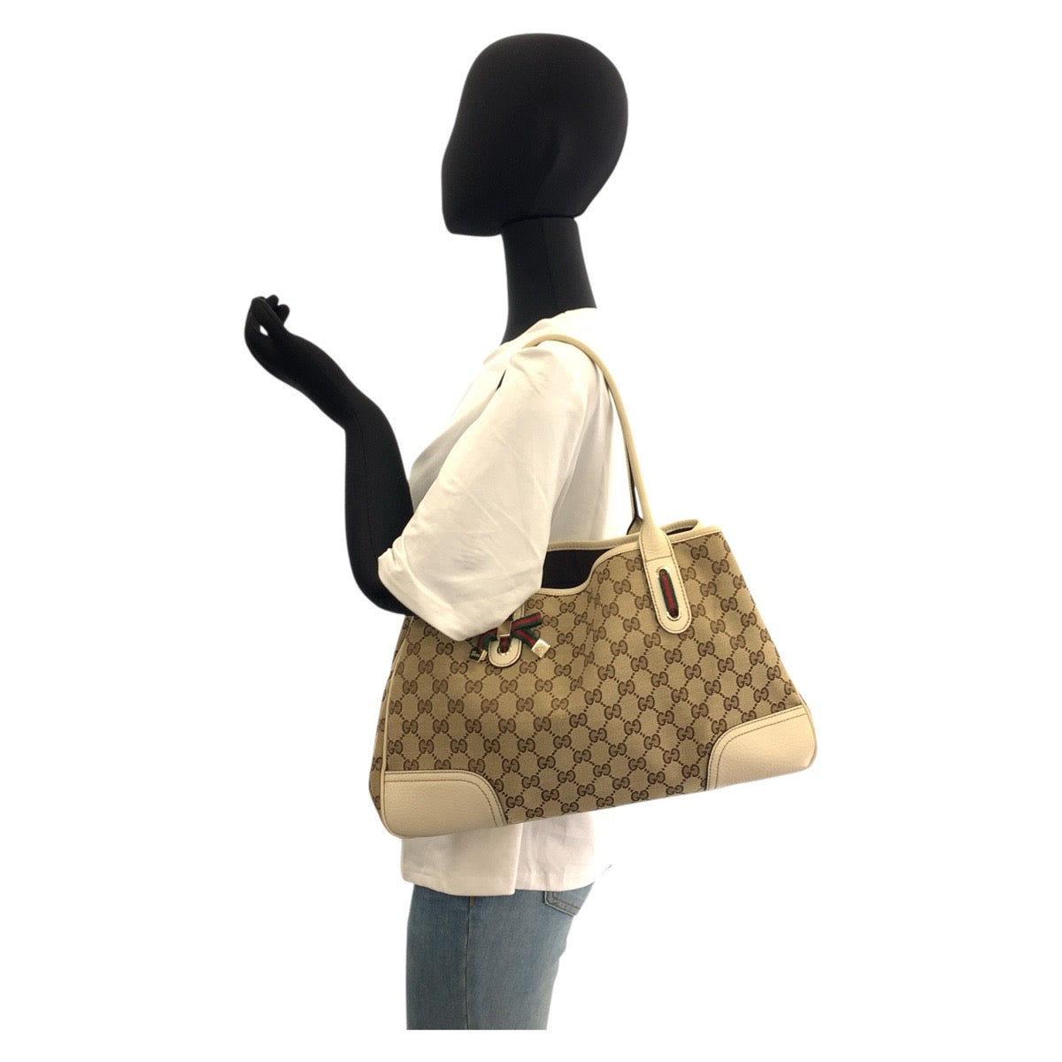 20190
GUCCI Princy Sherry Line Beige Ivory Gold Hardware GG Canvas / Leather 163805 Tote Bag Shoulder Bag Ladies ABP36