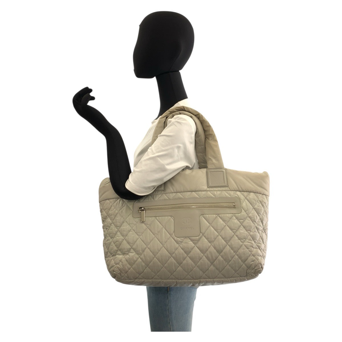 20210
CHANEL シャネル ココクーン グレー シルバー金具 ナイロン トートバッグ ショルダーバッグ レディース AB70