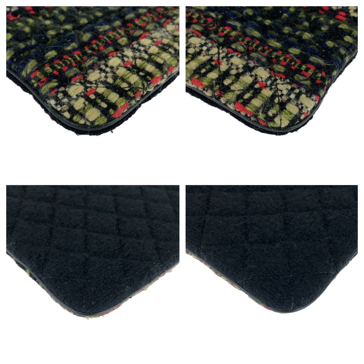 20212
CHANEL シャネル ココマーク マルチカラー 黒 シルバー金具 ツイード クラッチバッグ セカンドバッグ レディース A65