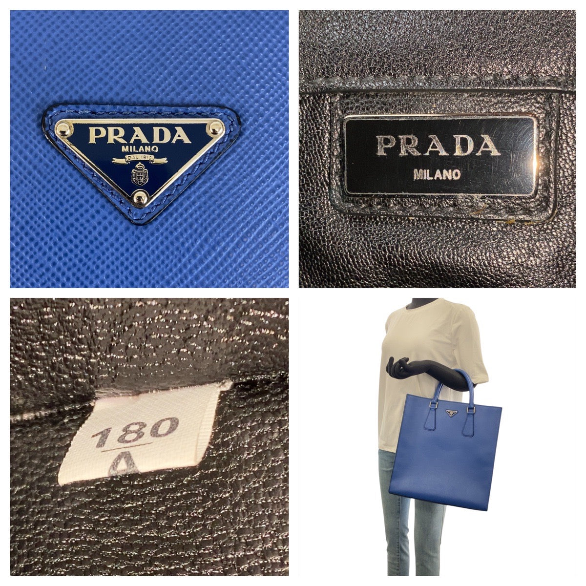 20213
PRADA プラダ サフィアーノ 三角ロゴプレート ブルー シルバー金具 レザー トートバッグ ハンドバッグ 男女兼用 メンズ ABP70
