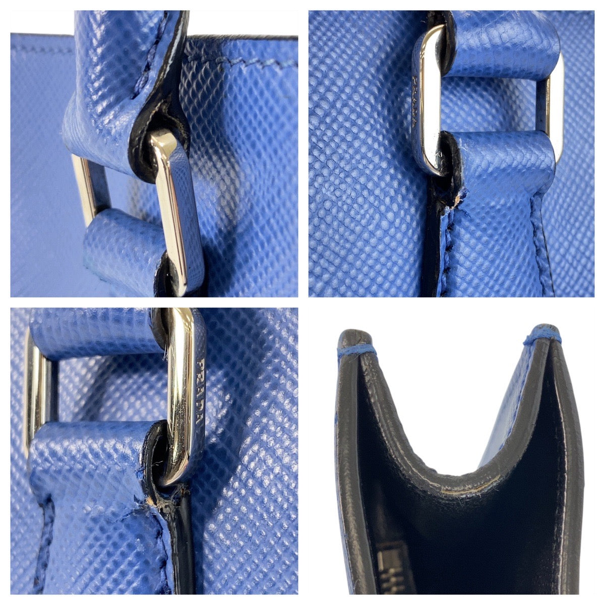 20213
PRADA プラダ サフィアーノ 三角ロゴプレート ブルー シルバー金具 レザー トートバッグ ハンドバッグ 男女兼用 メンズ ABP70