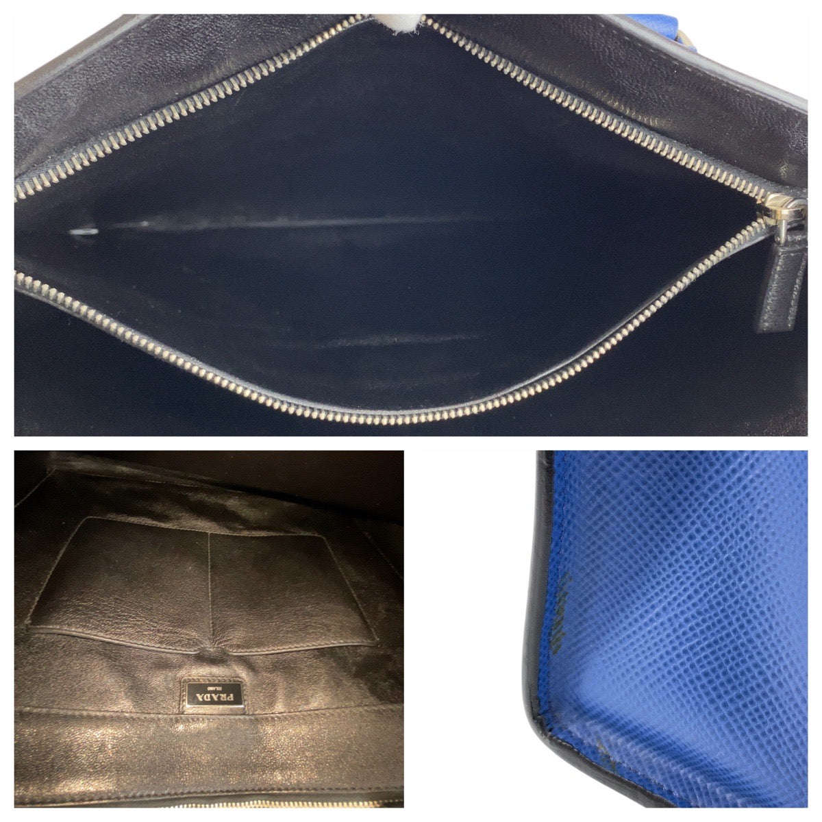 20213
PRADA プラダ サフィアーノ 三角ロゴプレート ブルー シルバー金具 レザー トートバッグ ハンドバッグ 男女兼用 メンズ ABP70