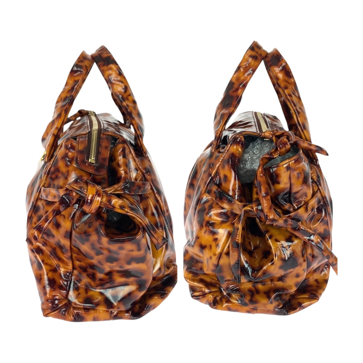 20215
GUCCI グッチ ヒステリア アニマル柄 ブラウン ゴールド金具 エナメル 197020 ハンドバッグ レディース ABP36