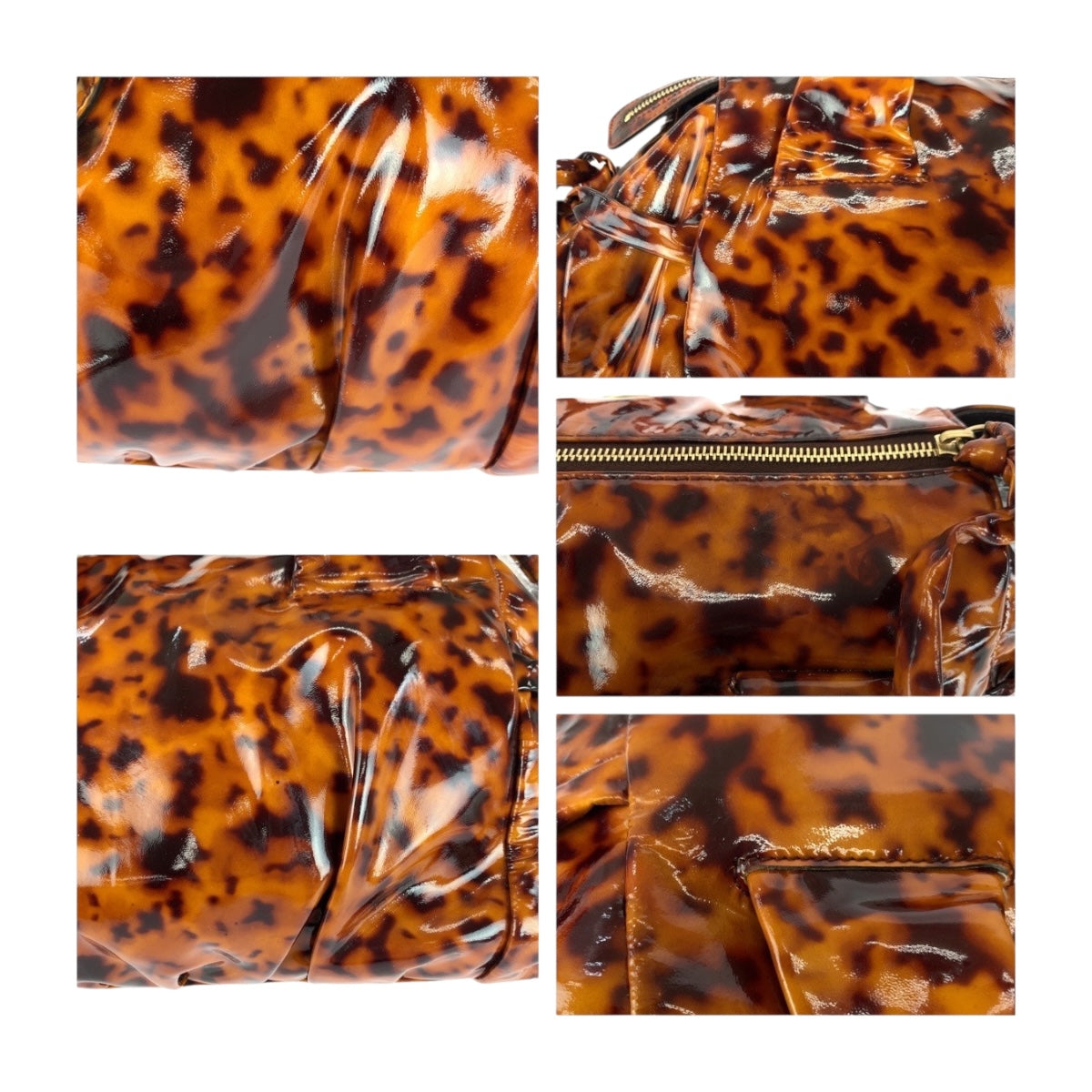 20215
GUCCI グッチ ヒステリア アニマル柄 ブラウン ゴールド金具 エナメル 197020 ハンドバッグ レディース ABP36