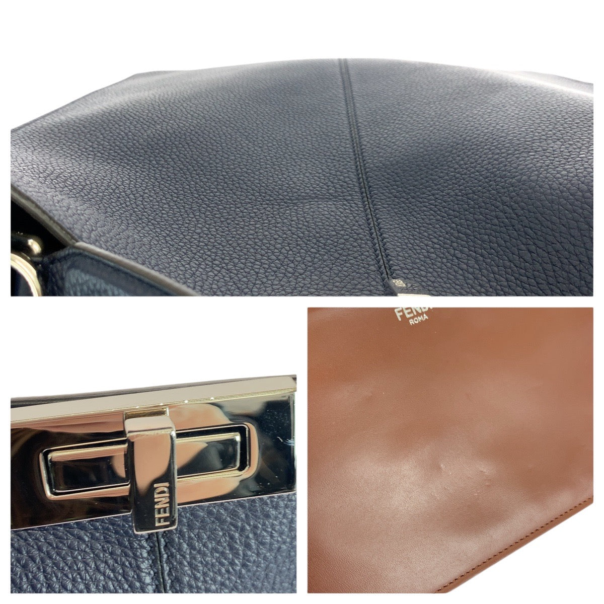 20221
FENDI フェンディ ピーカブー アイシーユー ネイビー シルバー金具 レザー 7VA528 ショルダーバッグ トートバッグ 2way メンズ A100