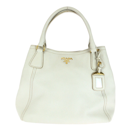 20225
PRADA プラダ ヴィッテロダイノ ホワイト ゴールド 金具 レザー BN2534 トートバッグ ハンドバッグ レディース AB59