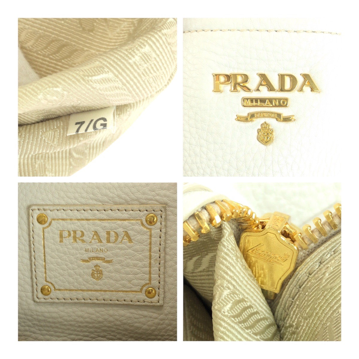 20225
PRADA プラダ ヴィッテロダイノ ホワイト ゴールド 金具 レザー BN2534 トートバッグ ハンドバッグ レディース AB59
