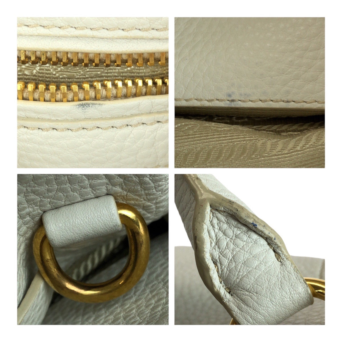 20225
PRADA プラダ ヴィッテロダイノ ホワイト ゴールド 金具 レザー BN2534 トートバッグ ハンドバッグ レディース AB59