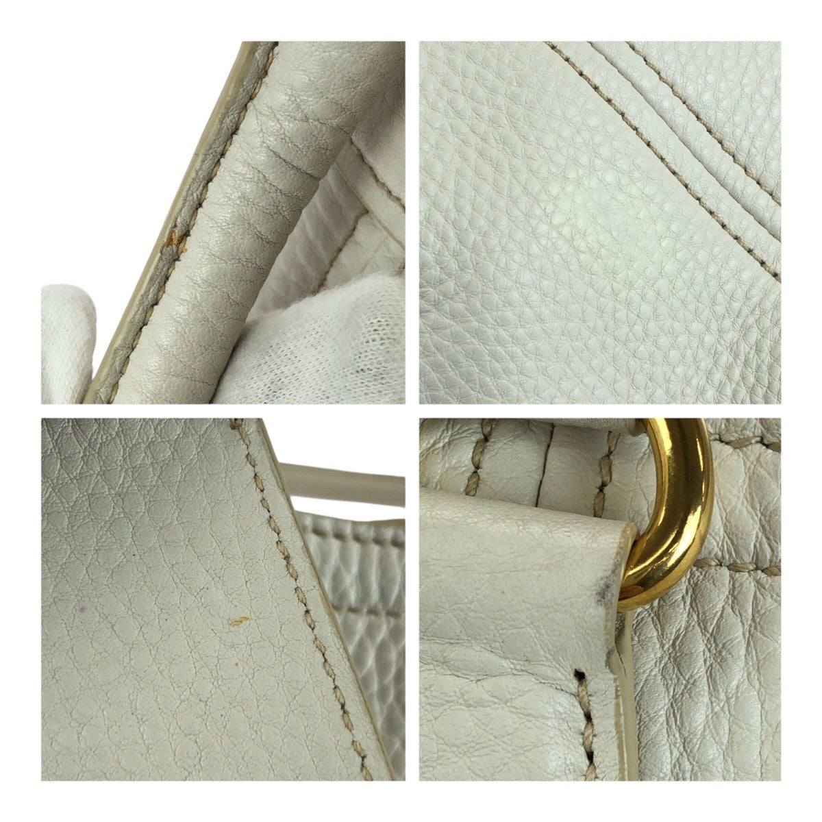 20225
PRADA プラダ ヴィッテロダイノ ホワイト ゴールド 金具 レザー BN2534 トートバッグ ハンドバッグ レディース AB59