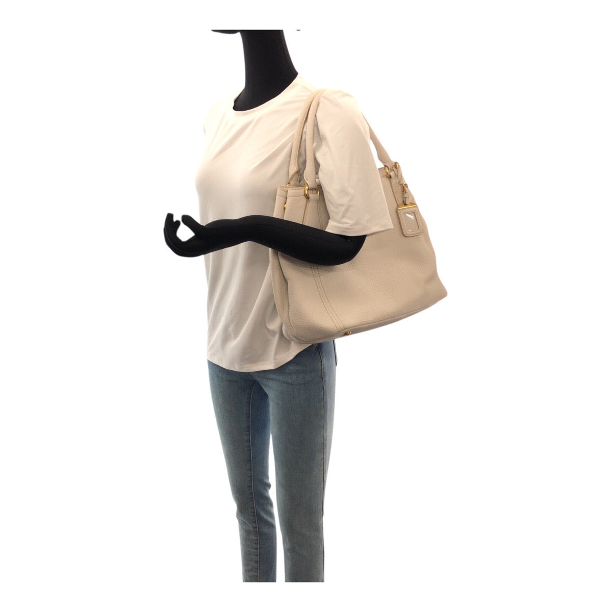 20225
PRADA プラダ ヴィッテロダイノ ホワイト ゴールド 金具 レザー BN2534 トートバッグ ハンドバッグ レディース AB59