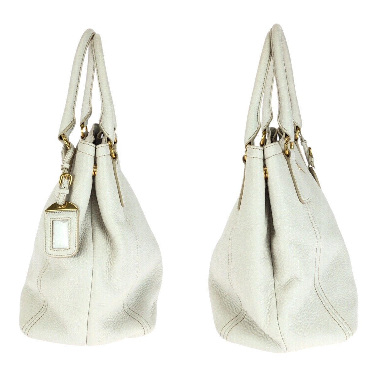 20225
PRADA プラダ ヴィッテロダイノ ホワイト ゴールド 金具 レザー BN2534 トートバッグ ハンドバッグ レディース AB59