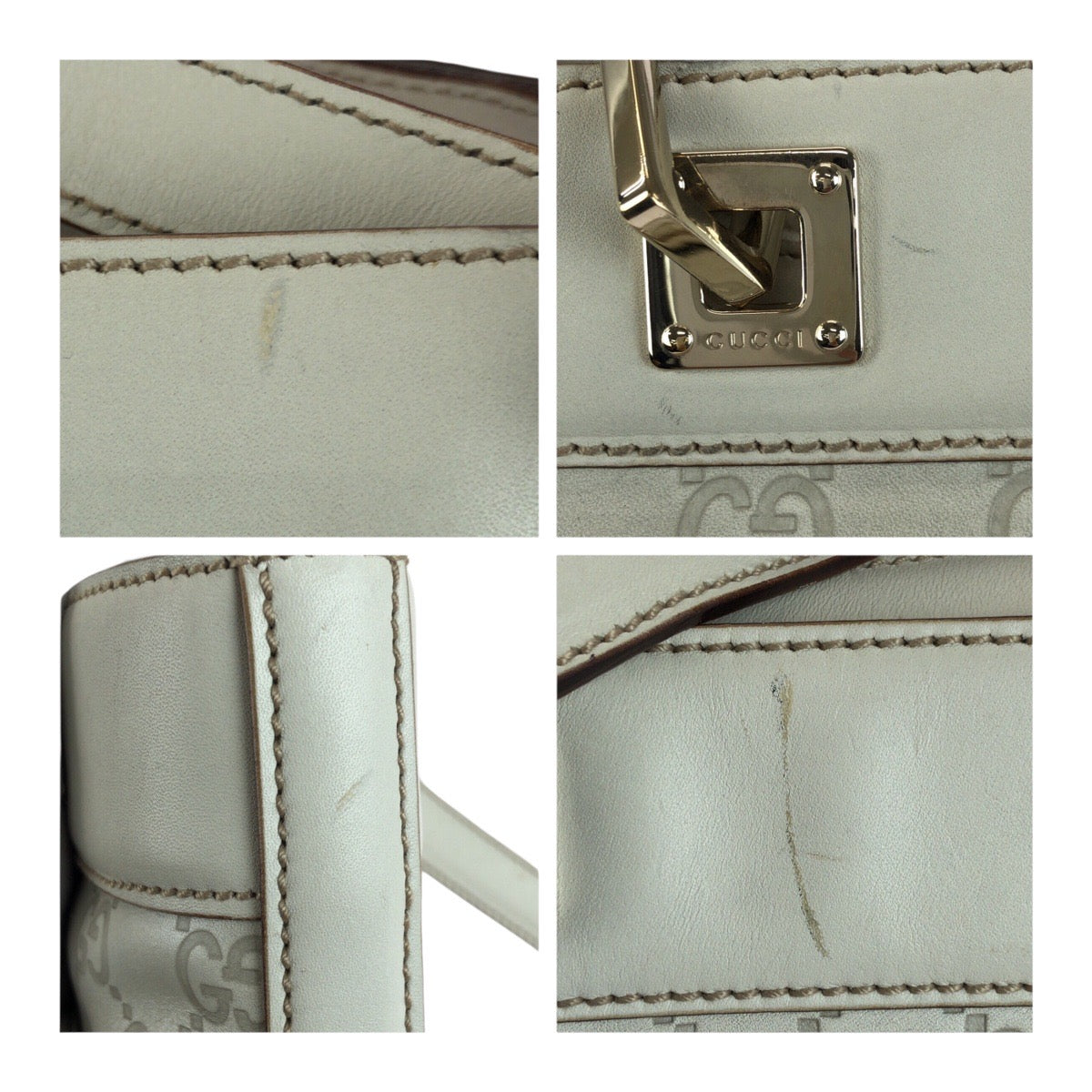 20227
GUCCI グッチ グッチシマ ホワイト ゴールド 金具 レザー 145994 トートバッグ ショルダーバック レディース AB30