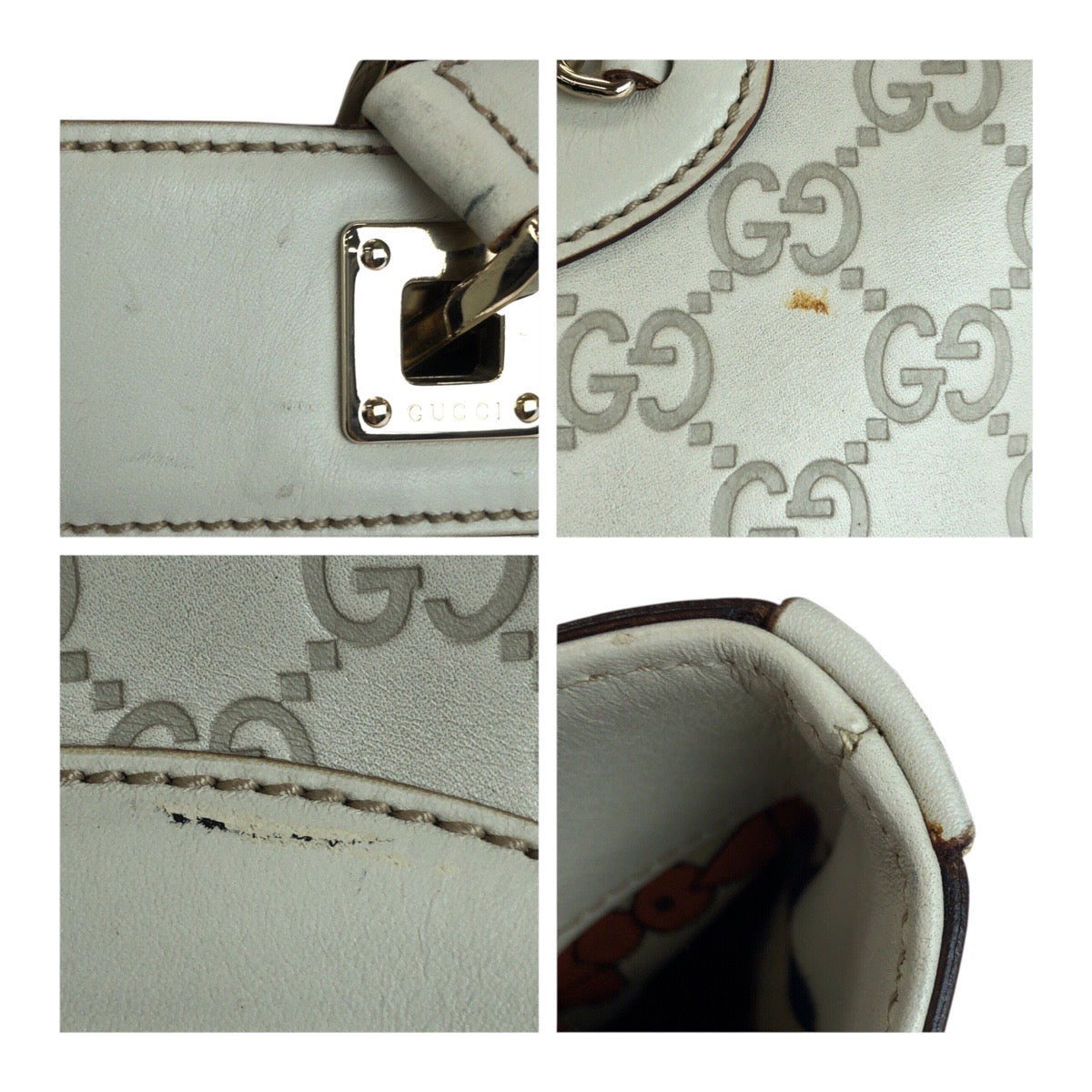 20227
GUCCI グッチ グッチシマ ホワイト ゴールド 金具 レザー 145994 トートバッグ ショルダーバック レディース AB30