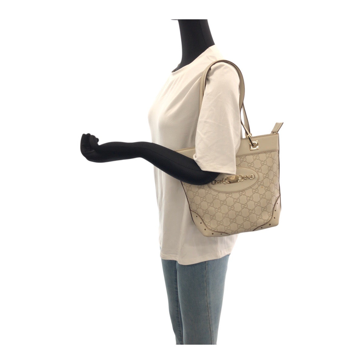 20227
GUCCI グッチ グッチシマ ホワイト ゴールド 金具 レザー 145994 トートバッグ ショルダーバック レディース AB30