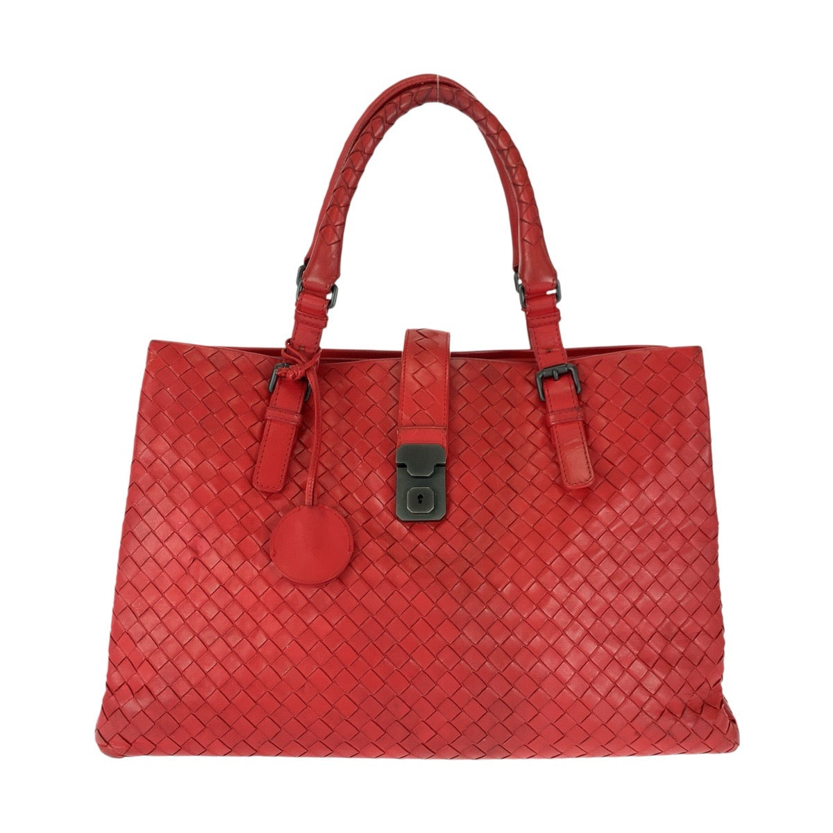 20228
BOTTEGAVENETA ボッテガヴェネタ イントレチャート ローマ レッド シルバー金具 レザー ハンドバッグ トートバッグ レディース ABP70