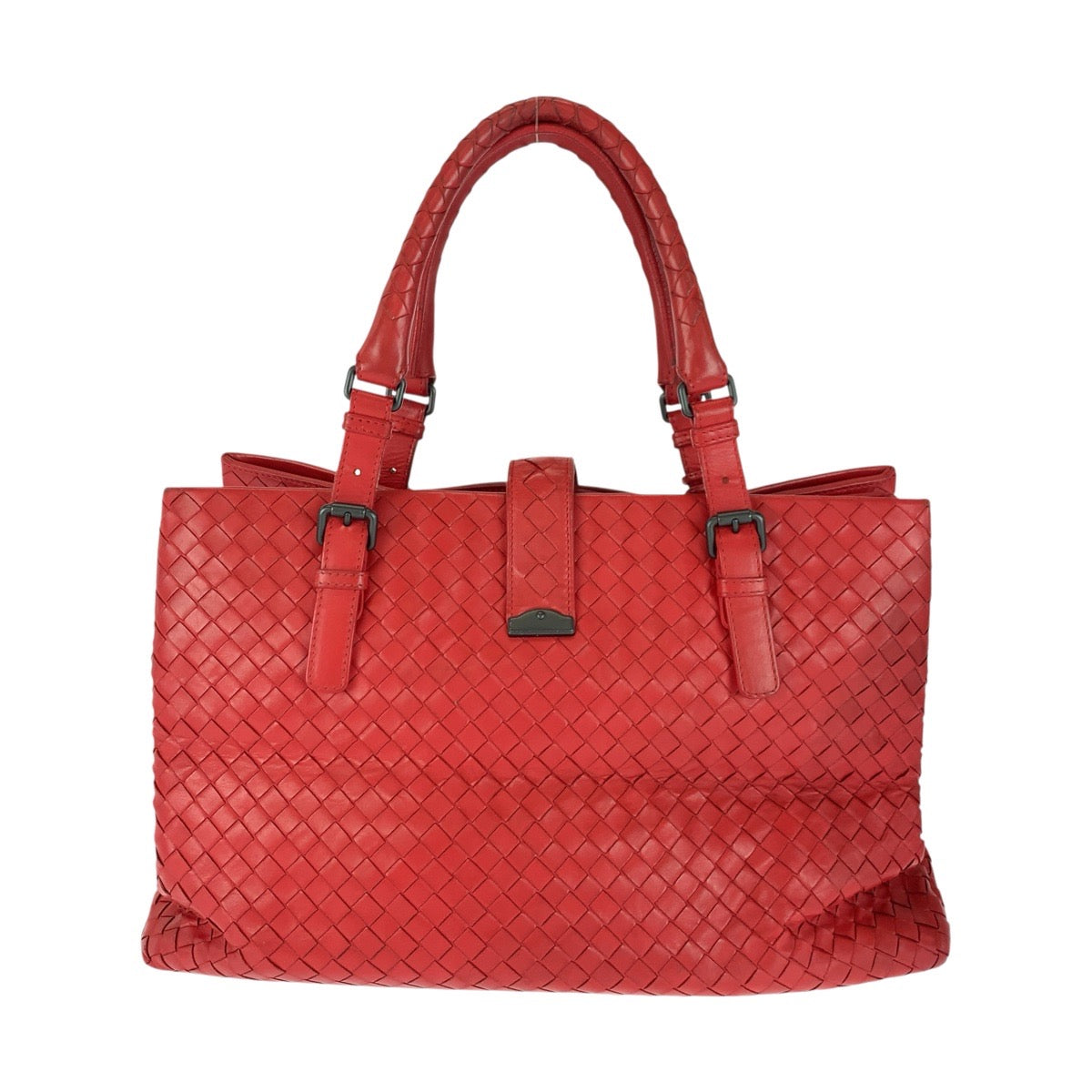 20228
BOTTEGAVENETA ボッテガヴェネタ イントレチャート ローマ レッド シルバー金具 レザー ハンドバッグ トートバッグ レディース ABP70