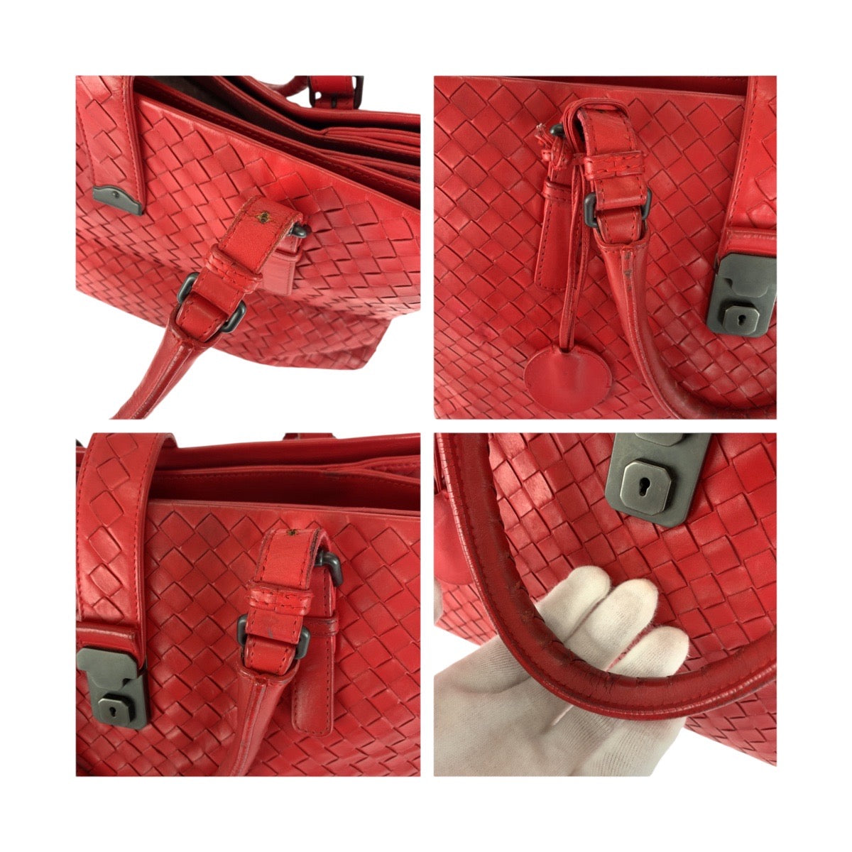 20228
BOTTEGAVENETA ボッテガヴェネタ イントレチャート ローマ レッド シルバー金具 レザー ハンドバッグ トートバッグ レディース ABP70