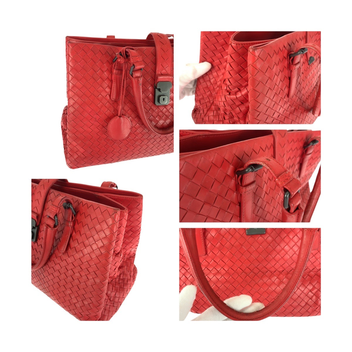 20228
BOTTEGAVENETA ボッテガヴェネタ イントレチャート ローマ レッド シルバー金具 レザー ハンドバッグ トートバッグ レディース ABP70