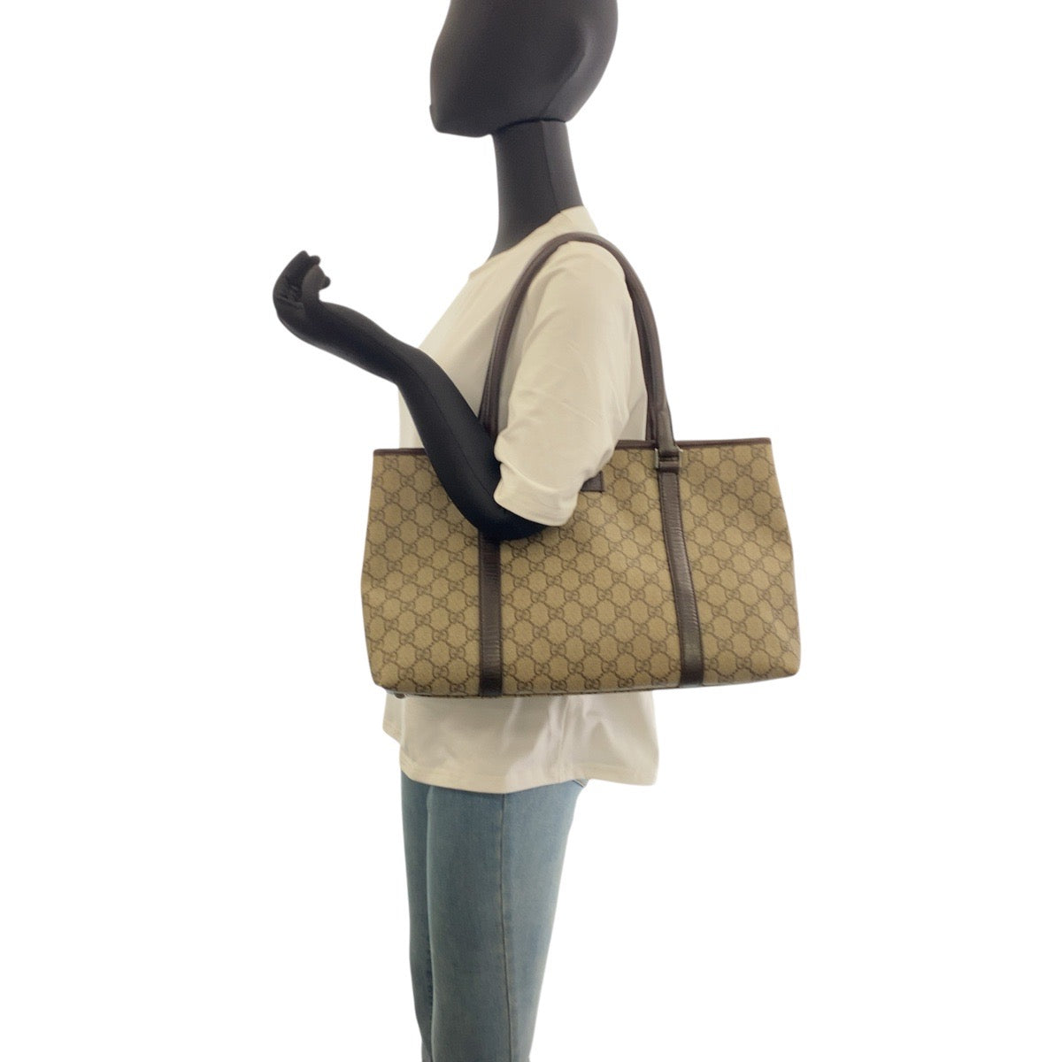 20233
GUCCI グッチ ベージュ ブラウン シルバー金具 GGスプリームキャンバス / レザー 114595 トートバッグ ショルダーバッグ レディース AB35