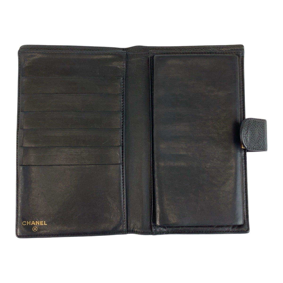 20235
CHANEL シャネル ヴィンテージ ココマーク ブラック 黒 ゴールド金具 キャビアスキン 折財布 がま口 コンパクトウォレット レディース ABP42