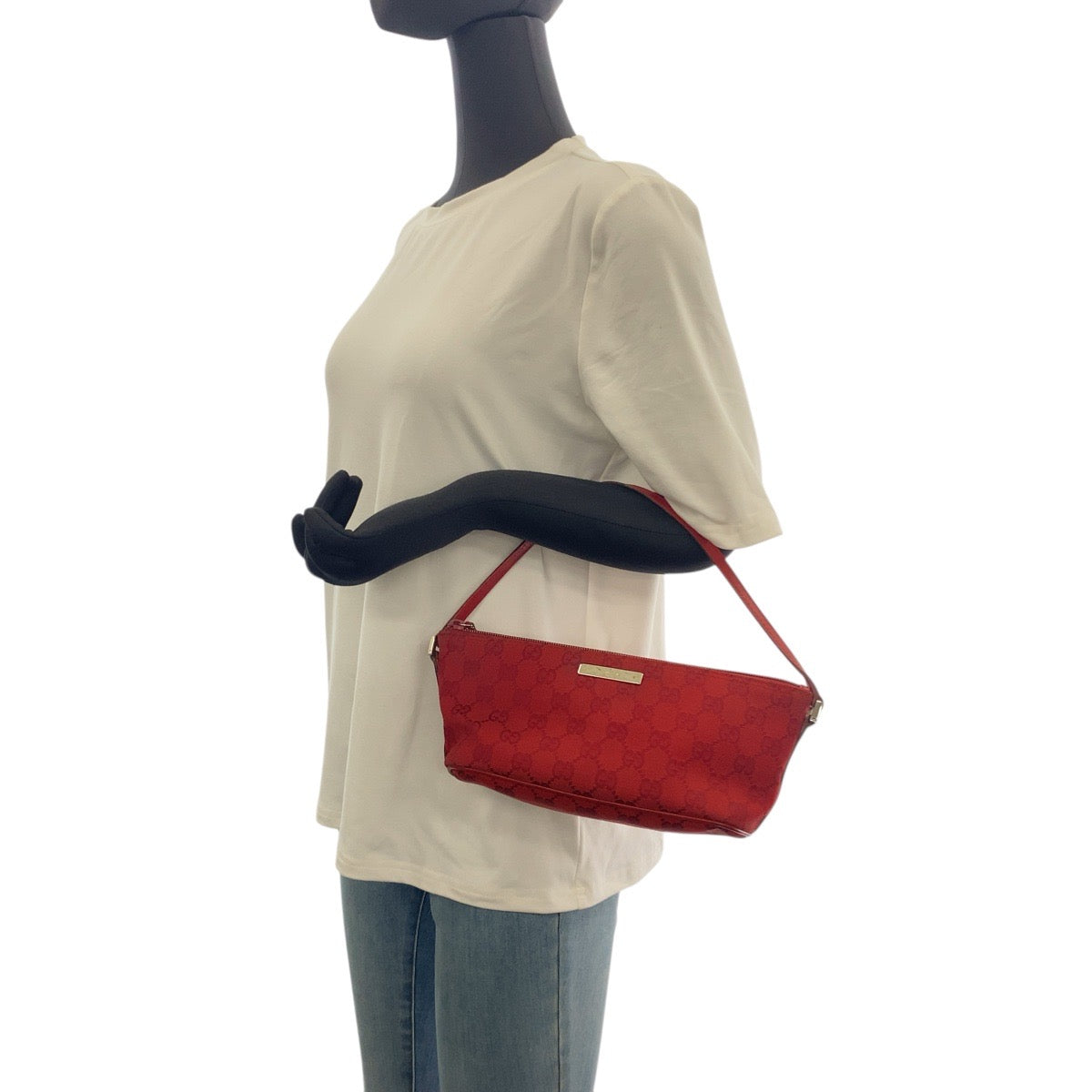 20244
GUCCI Red Silver Hardware GG Canvas 039 1108 Handbag Accessory Pouch Ladies ABP32
