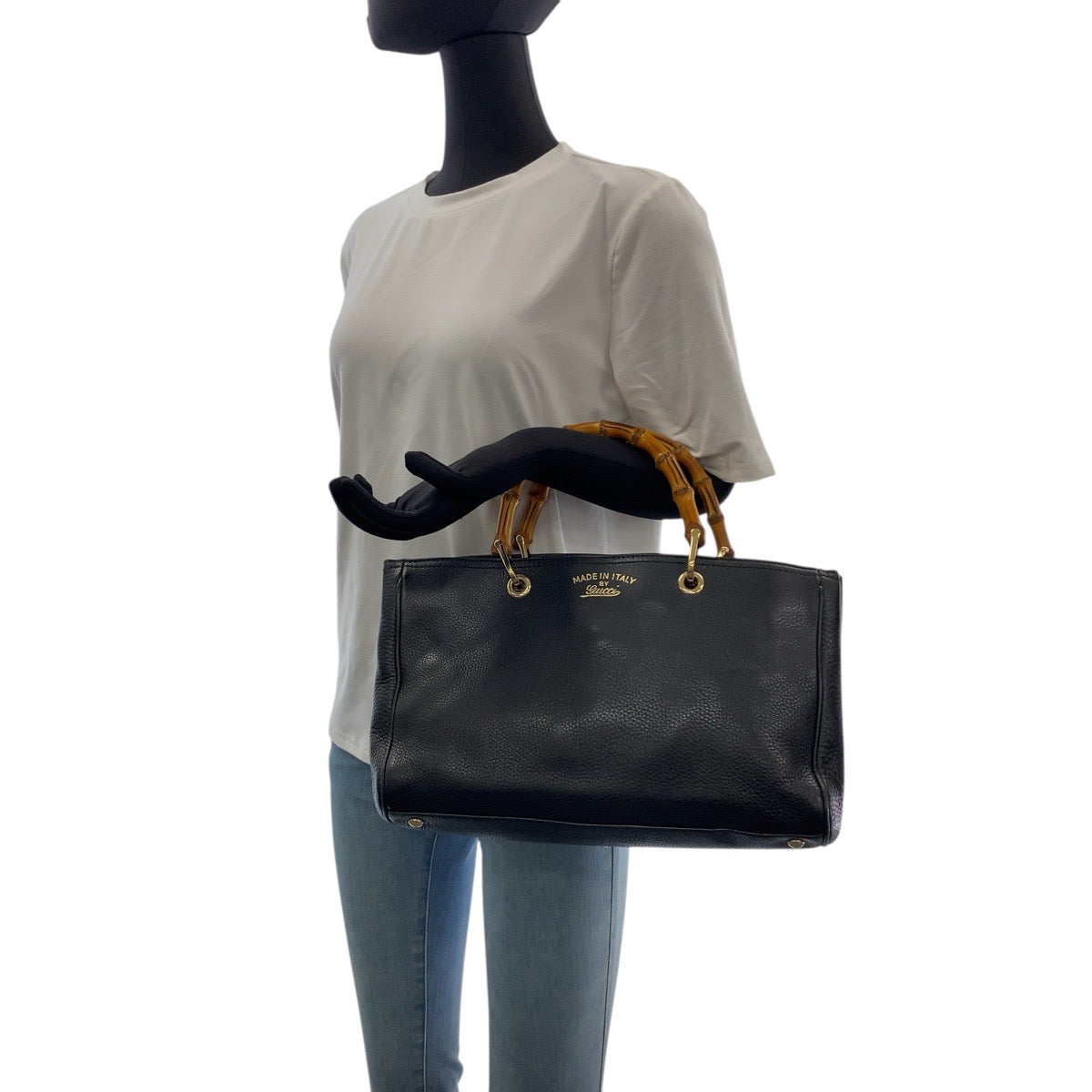 20246
GUCCI グッチ バンブー ショッパー ブラック 黒 ゴールド金具 レザー 323660 トートバッグ ハンドバッグ レディース ABP43