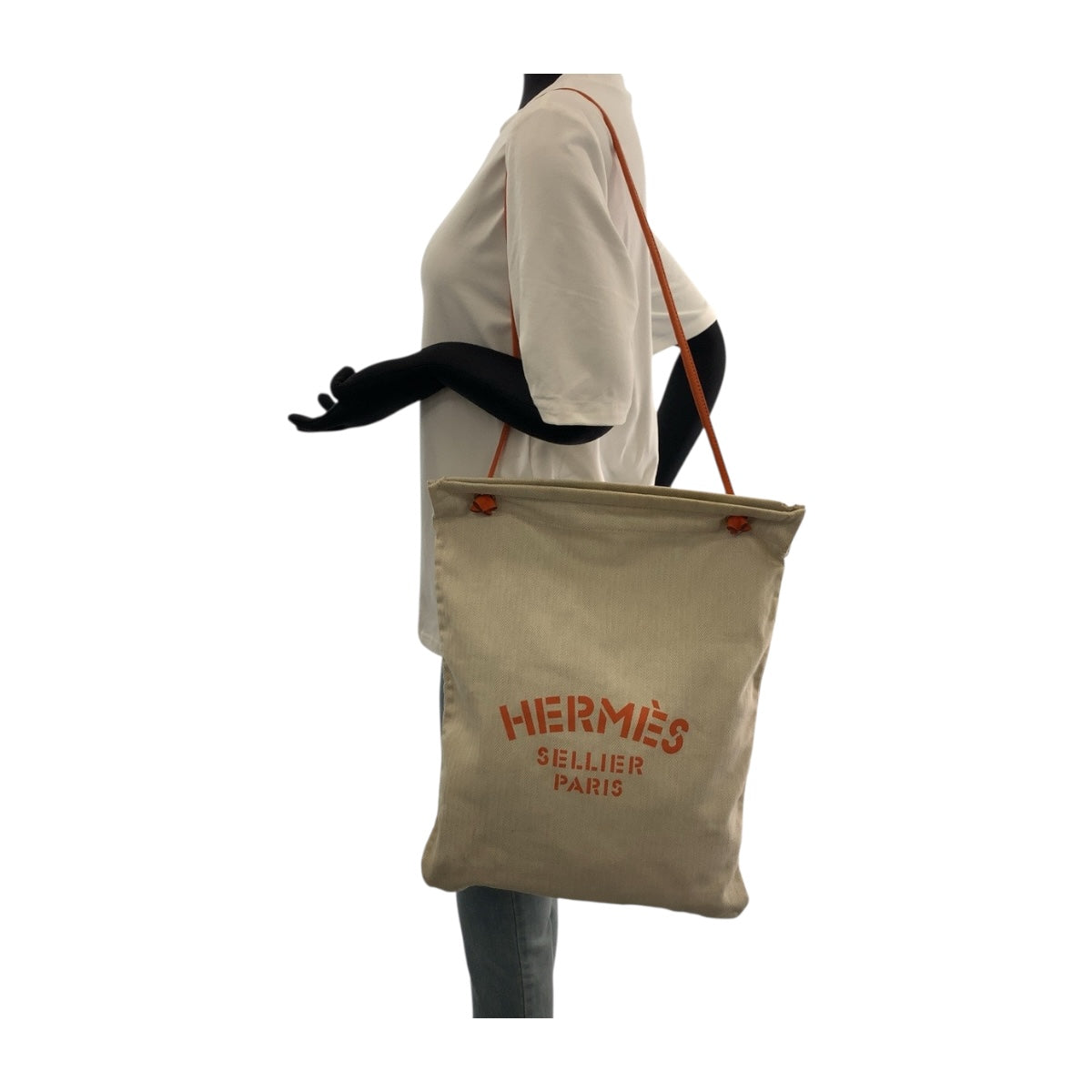20249
HERMES エルメス アリーヌGM ホワイト オレンジ ゴールド金具 キャンバス / トワルシェブロン トートバッグ ショルダーバッグ レディース AB30