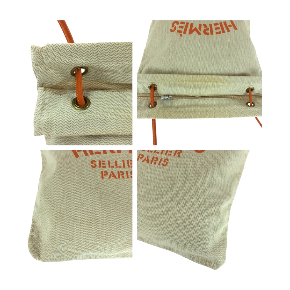 20249
HERMES エルメス アリーヌGM ホワイト オレンジ ゴールド金具 キャンバス / トワルシェブロン トートバッグ ショルダーバッグ レディース AB30