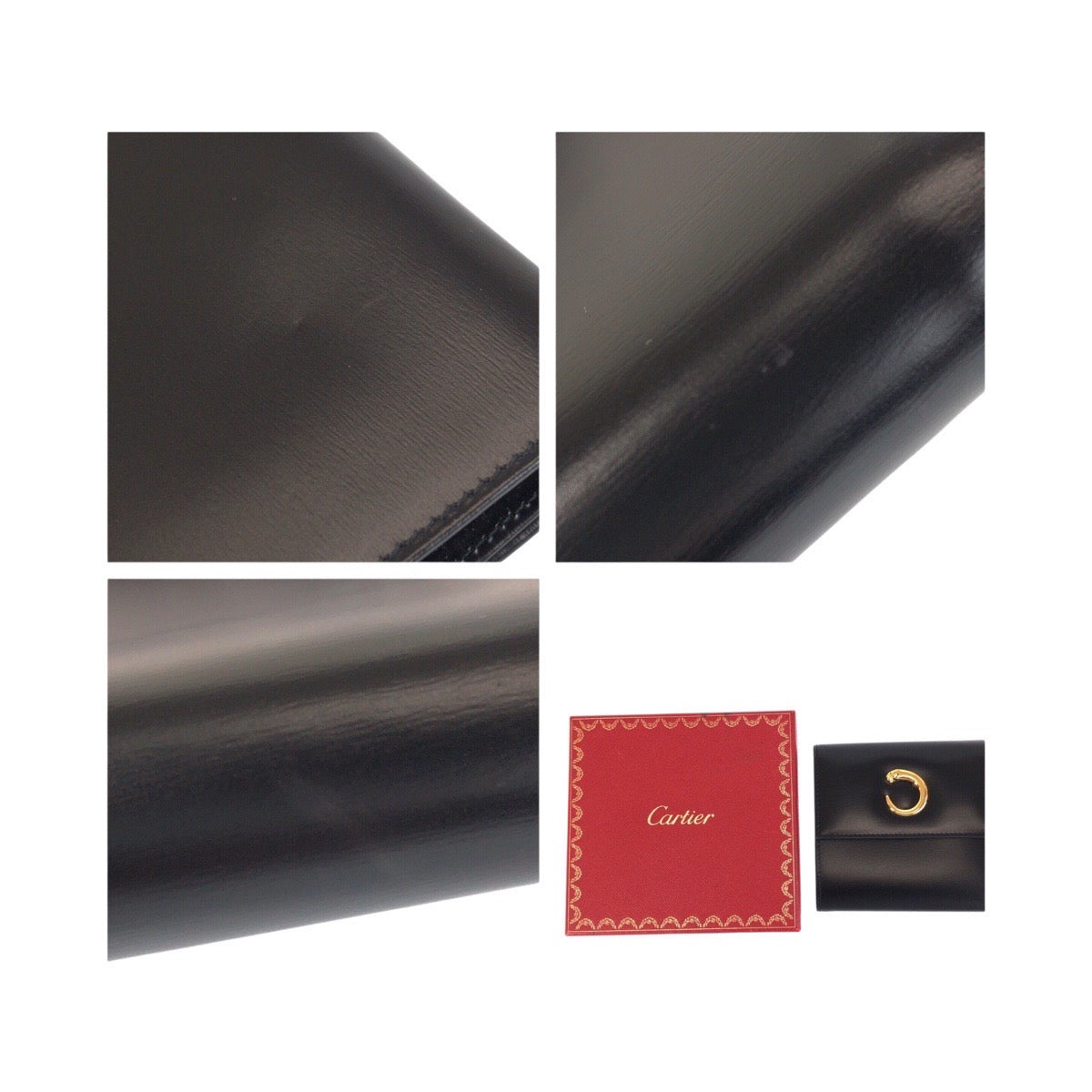 20253
CARTIER カルティエ パンテール パンサー ブラック 黒 ゴールド 金具 カーフ 三つ折り財布 折財布 コンパクトウォレット レディース SA35