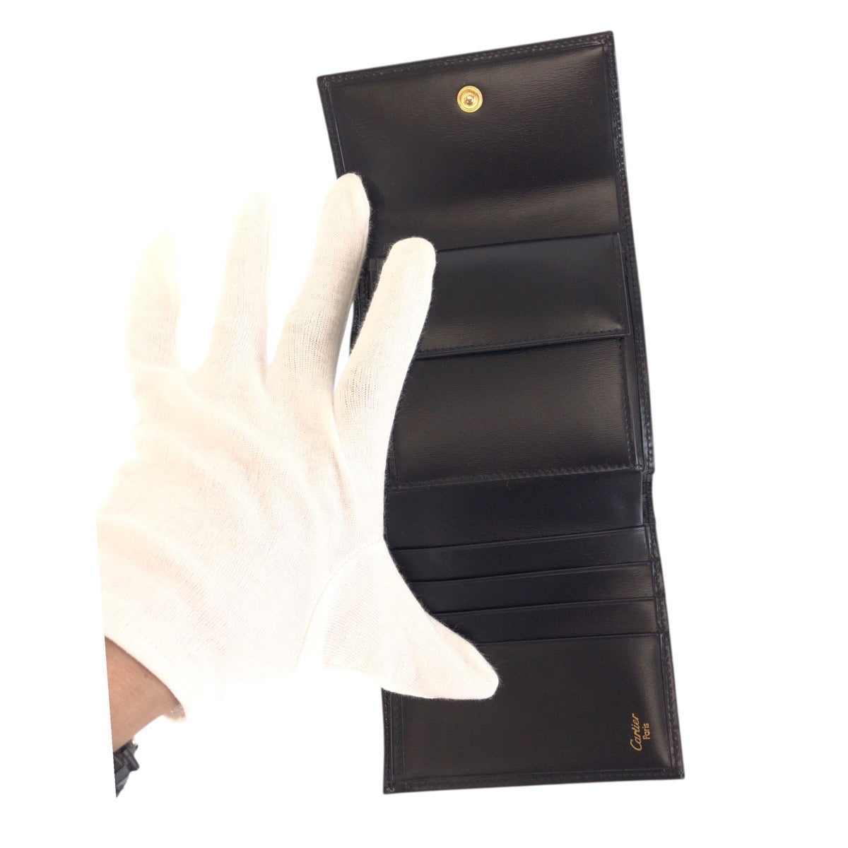 20253
CARTIER カルティエ パンテール パンサー ブラック 黒 ゴールド 金具 カーフ 三つ折り財布 折財布 コンパクトウォレット レディース SA35