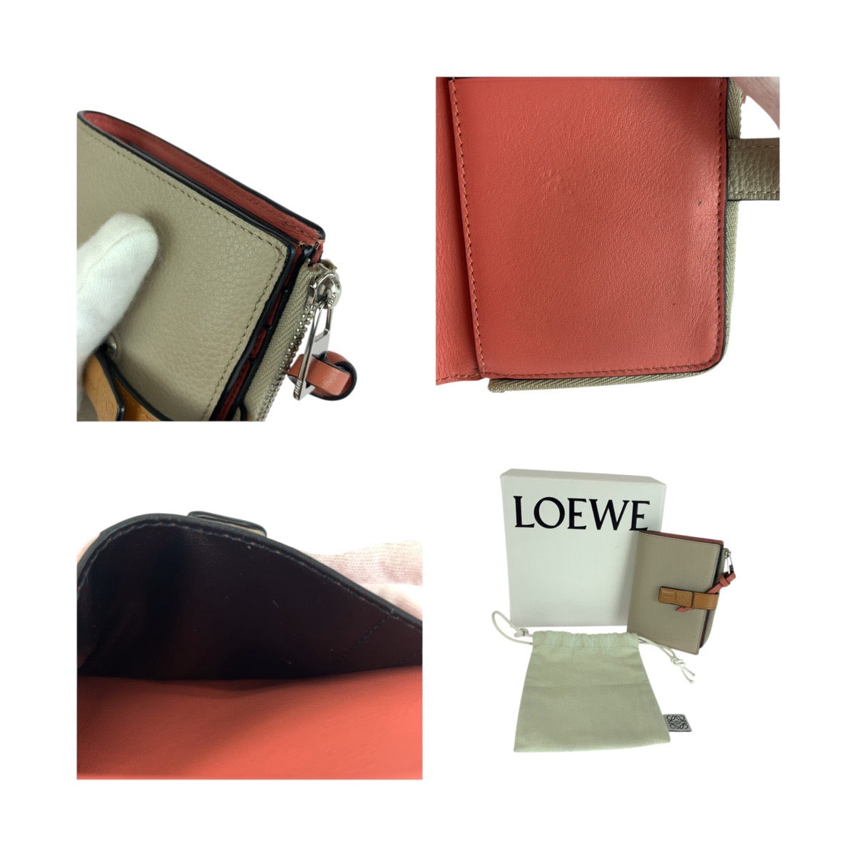 20256
LOEWE ロエベ アナグラム ベージュ ブラウン シルバー金具 レザー 折財布 コンパクトウォレット レディース ABP27