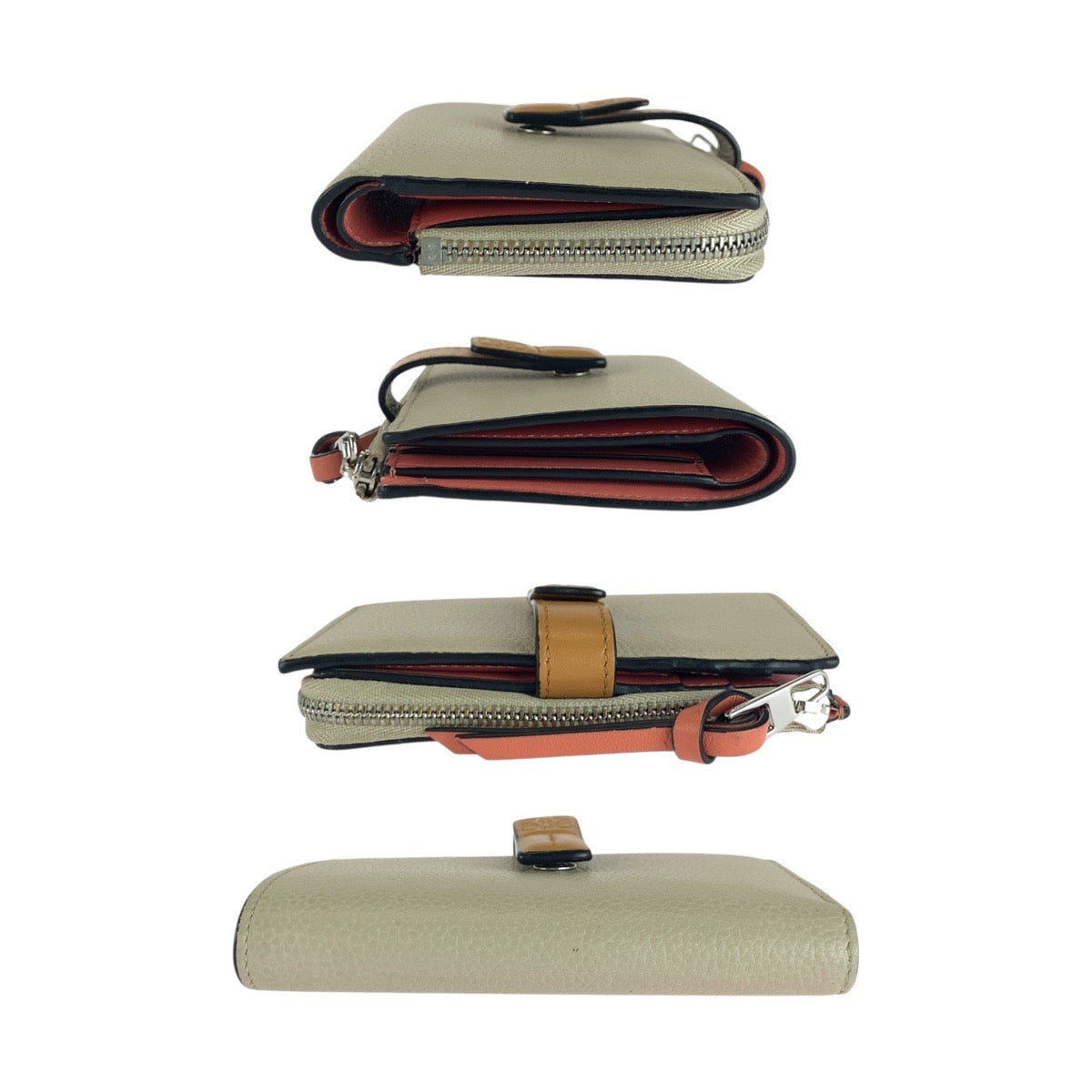 20256
LOEWE ロエベ アナグラム ベージュ ブラウン シルバー金具 レザー 折財布 コンパクトウォレット レディース ABP27