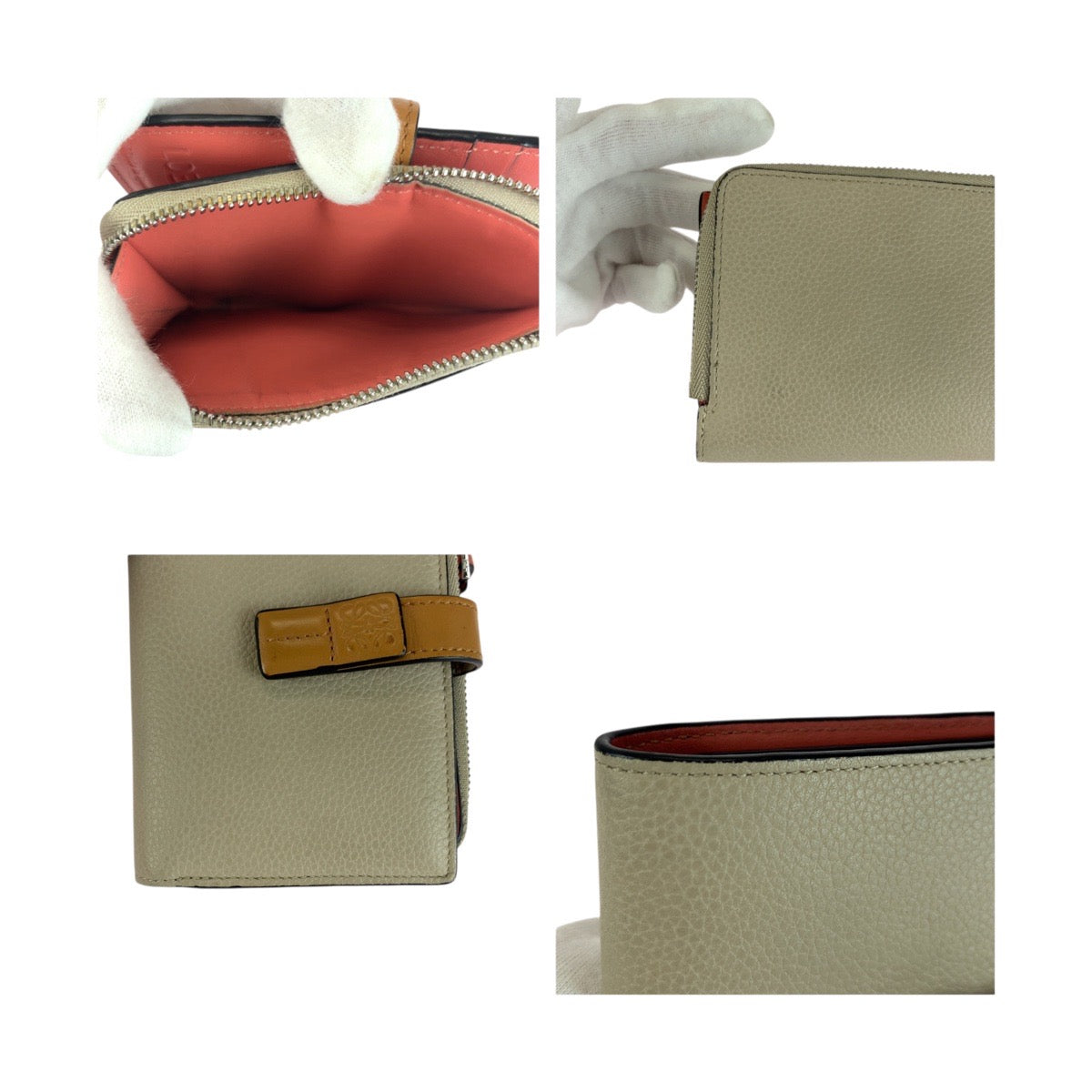 20256
LOEWE ロエベ アナグラム ベージュ ブラウン シルバー金具 レザー 折財布 コンパクトウォレット レディース ABP27