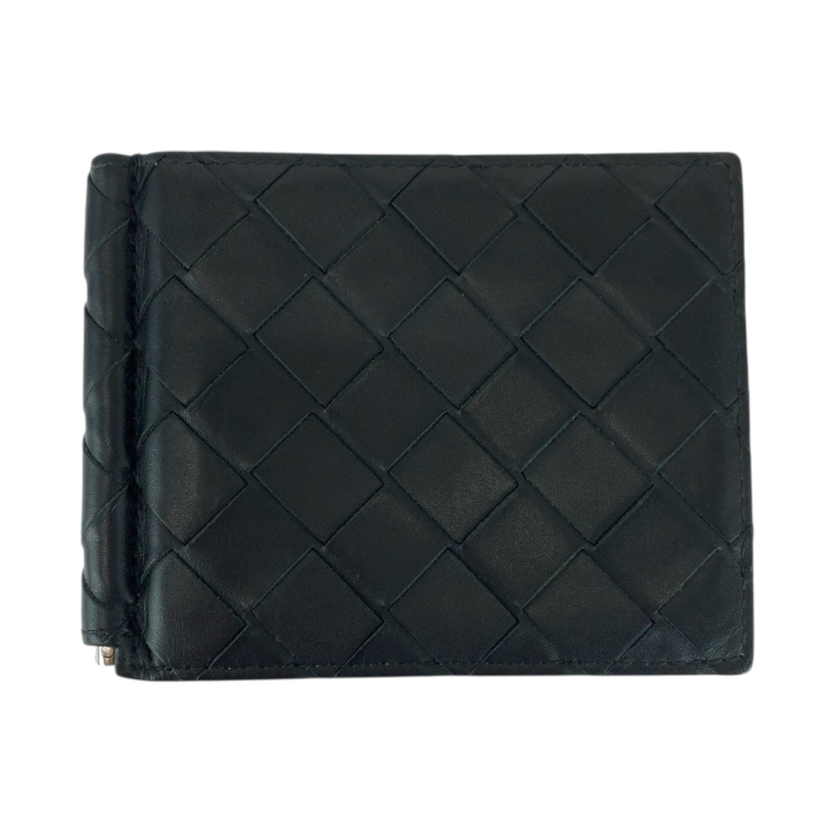20257
BOTTEGAVENETA ボッテガヴェネタ イントレチャート ブラック 黒 シルバー金具 レザー 折財布 マネークリップ メンズ A35