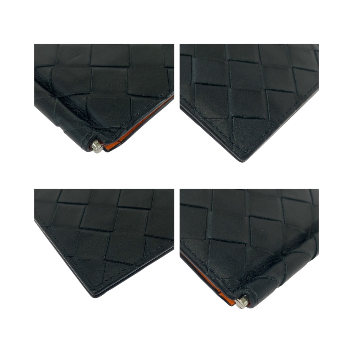 20257
BOTTEGAVENETA ボッテガヴェネタ イントレチャート ブラック 黒 シルバー金具 レザー 折財布 マネークリップ メンズ A35