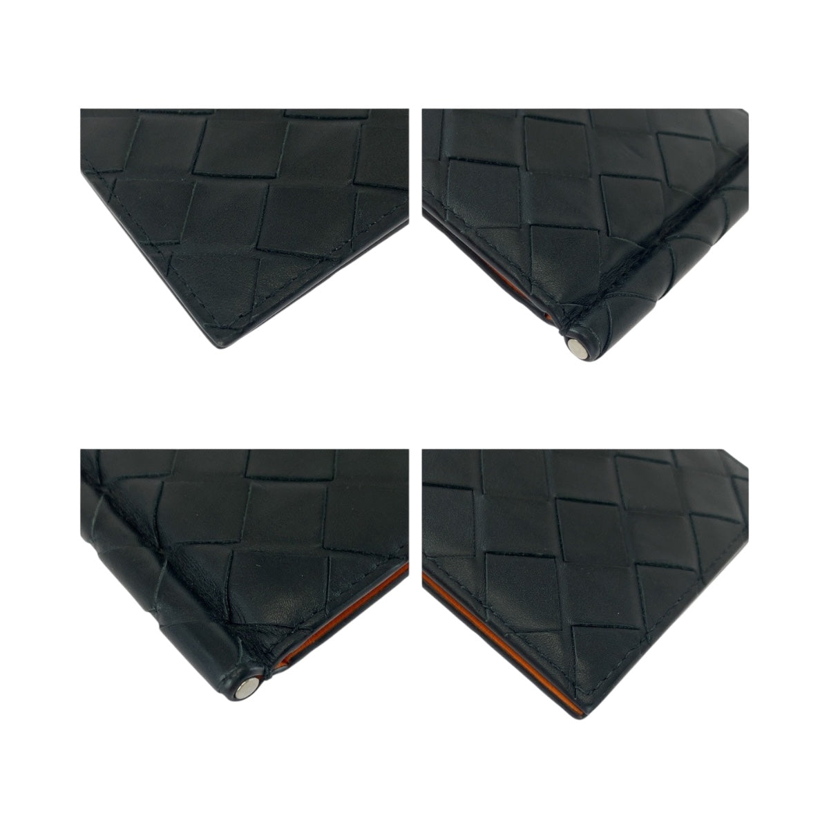 20257
BOTTEGAVENETA ボッテガヴェネタ イントレチャート ブラック 黒 シルバー金具 レザー 折財布 マネークリップ メンズ A35